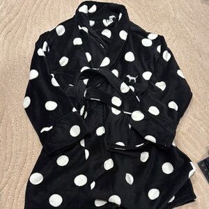 PINK Victoria's Secret Black and White Polka Dot Robe